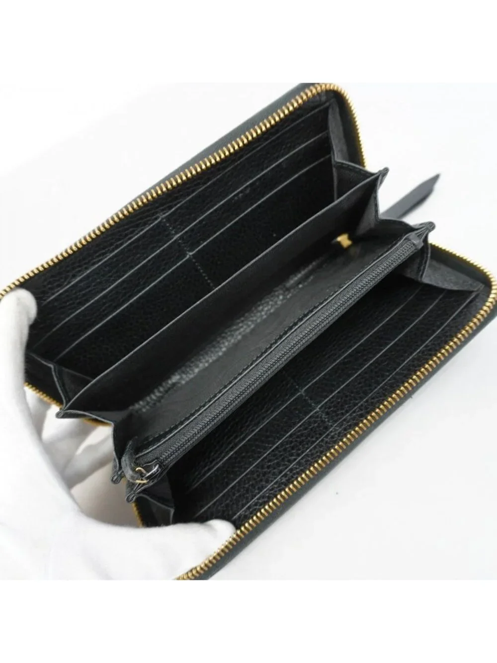 Gucci Wallet GG Marmont Leather Black Gold - Picture 3 of 7